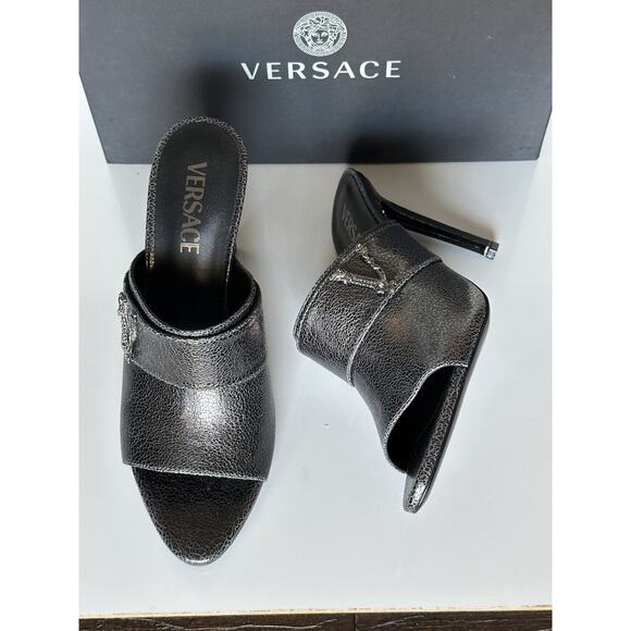 Versace Virtus Leather Black Sandals Shoes 9 US (39 Euro) Spain 1011901 NIB $990 - Picture 14 of 16